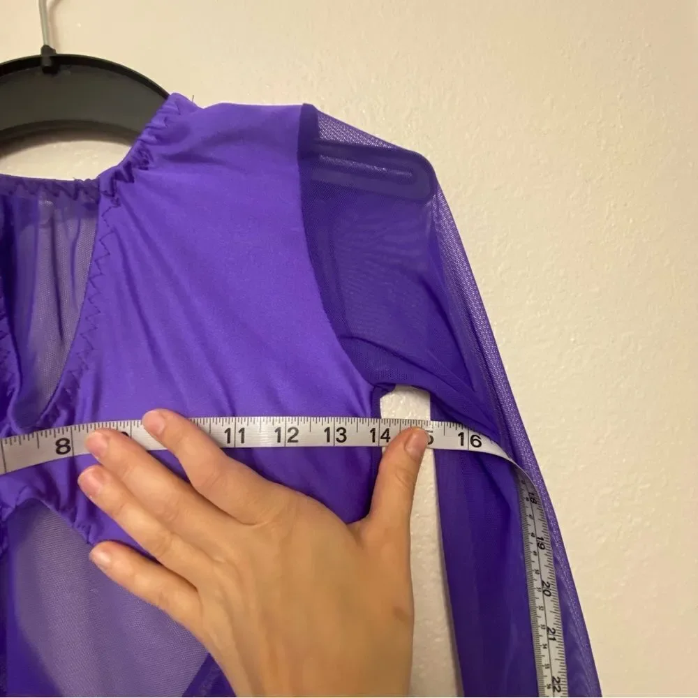 Custom solo dance costume purple unitard jumpsuit mesh  XXS adult LC child